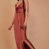 REWRITTEN Pollenca Bridesmaid Dress in Terracotta Lenzing™ Ecovero™ Satin (size 16)