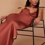 REWRITTEN Pollenca Bridesmaid Dress in Terracotta Lenzing™ Ecovero™ Satin (size 16)