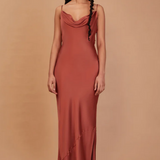 REWRITTEN Pollenca Bridesmaid Dress in Terracotta Lenzing™ Ecovero™ Satin (size 16)