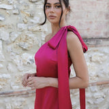 REWRITTEN Porto Bridesmaid Dress - Hot Pink Satin